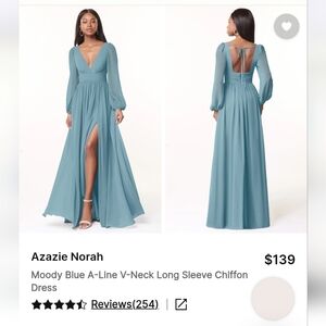 Azazie Long Sleeve Chiffon Dress in Moody Blue